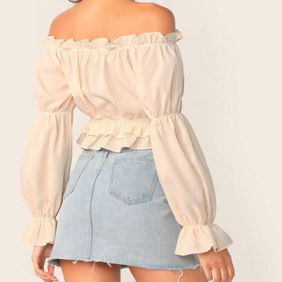 Shein Striped Off the Shoulder Ruffle Trim Top- M - Picture 2 of 12